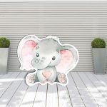 Wooden figure Elephant Pink watercolor 3