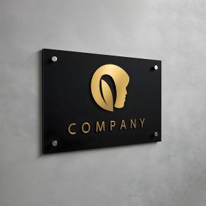 Πινακίδα plexiglass 2 επιπέδων, μαύρο plexiglass με 3d χρυσό plexiglass κείμενο, λογότυπο