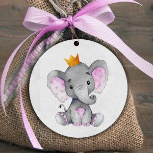 Wooden figure Elephant pink with crown watercolor