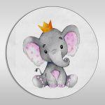 Wooden figure Elephant pink with crown watercolor