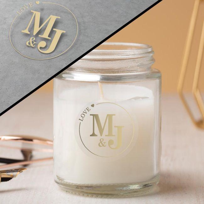 Stickers labelsmarriage initials and date circle gold