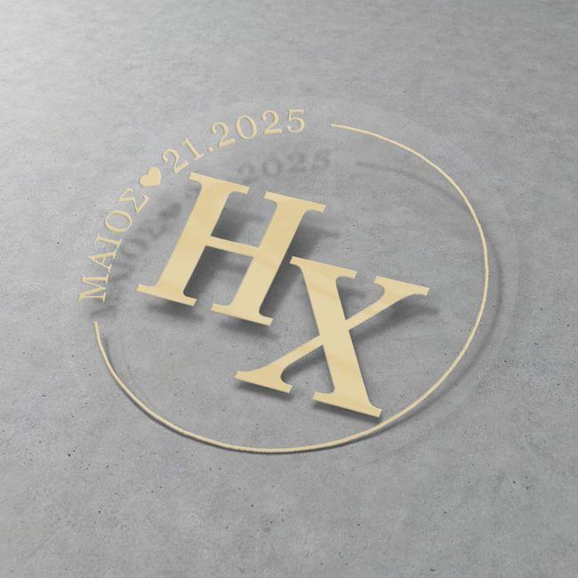 Stickers labelsmarriage initials and date circle gold