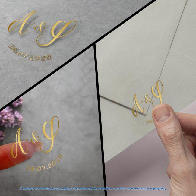 Transparent Sticker label for envelope couple initials