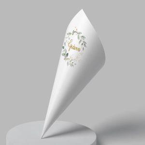 Χωνάκια ζαχαρωτών, Vintage ζωγραφιστά φύλλα και λουλούδια, χρυσό όνομα