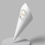 Paper candy cones Vintage painted leaves and flowers, gold name