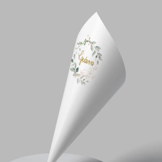 Paper candy cones Vintage painted leaves and flowers, gold name