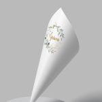 Paper candy cones Vintage painted leaves and flowers, gold name