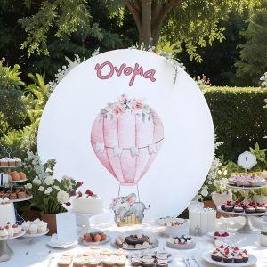 Ξύλινη πινακίδα,Ελεφαντάκι με λουλουδια σε αερόστατο Girly 2