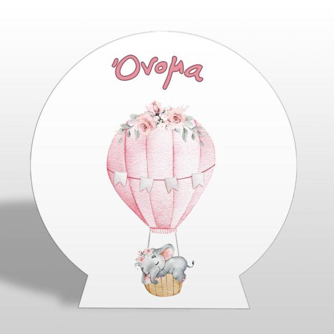 Wooden printed sign, Cute elephant at hotair balloon