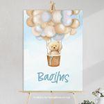 Canvas welcome to my baptism,Teddy bear with balloons 2, boy