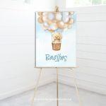 Canvas welcome to my baptism,Teddy bear with balloons 2, boy