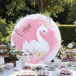 Wooden printed sign, Swan watercolor flowers