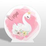 Wooden printed sign, Swan watercolor flowers