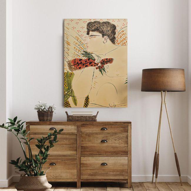 Canvas print Young man with red scarf reart, (original Fasianos)