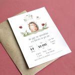 Baptism invitation, Cute hedgehog