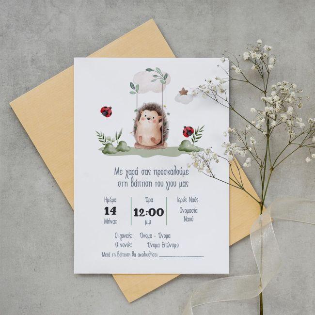 Baptism invitation, Cute hedgehog