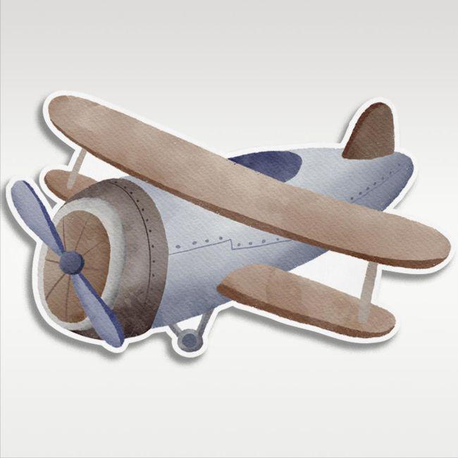 Wooden figure printed, watercolor Airplane