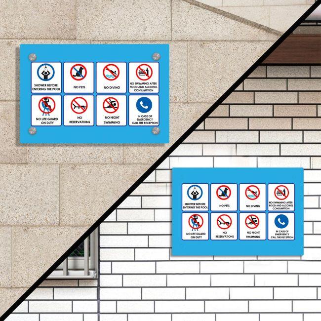 Plexiglass acrylic sign, pool rules 1