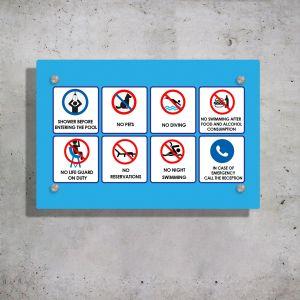 Plexiglass acrylic sign, pool rules 1