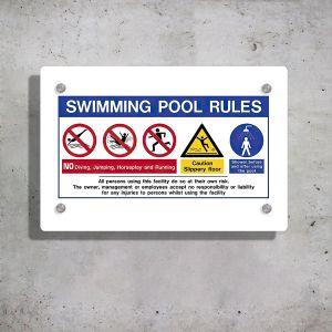 Plexiglass acrylic sign, pool rules 2