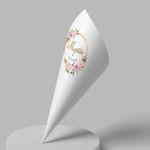 Paper candy cones Flowers gold circles and letters