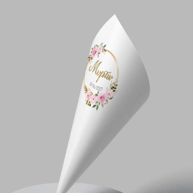 Paper candy cones Flowers gold circles and letters