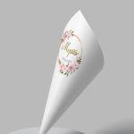 Paper candy cones Flowers gold circles and letters