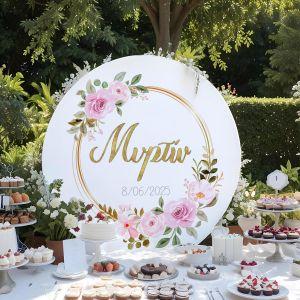 Wooden printed sign, Flowers gold circles and letters 2