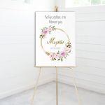 Πίνακας σε καμβά Καλώς ήρθατε στη βάπτιση μου, Λουλούδια χρυσοί κύκλοι και γράμματα