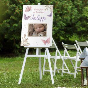 Canvaswelcome to my baptism, Butterflies floral with photo 2