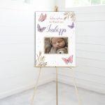 Canvaswelcome to my baptism, Butterflies floral with photo