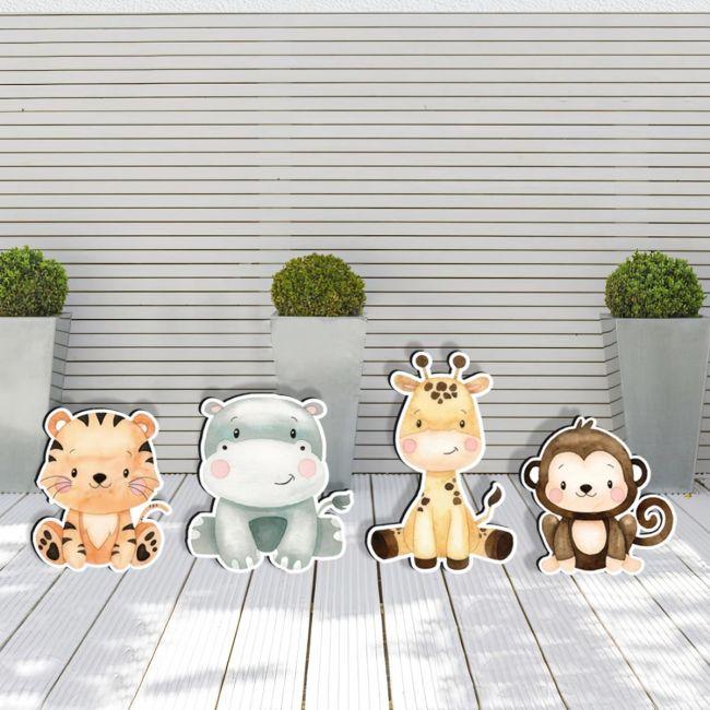 Wooden figures printed cute savanna sitting animals