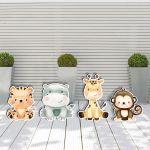 Wooden figures printed cute savanna sitting animals