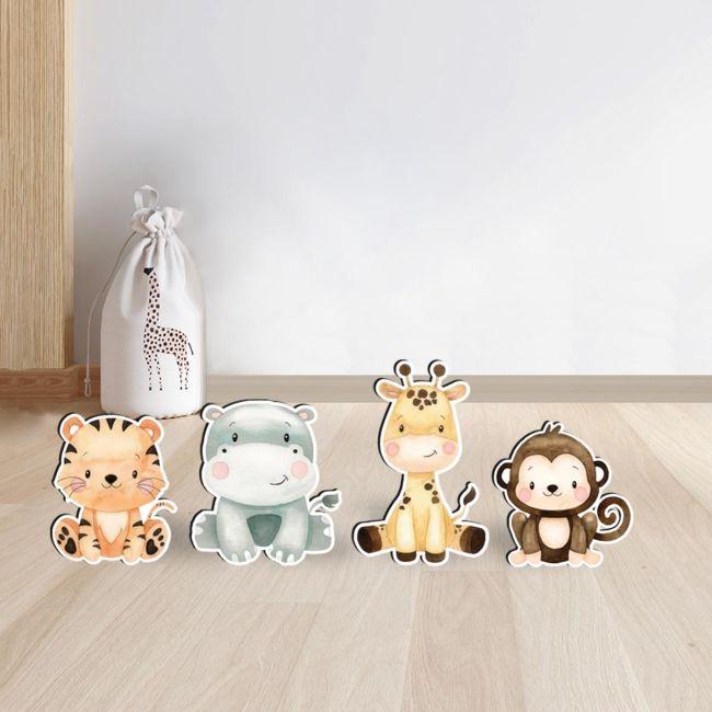 Wooden figures printed cute savanna sitting animals
