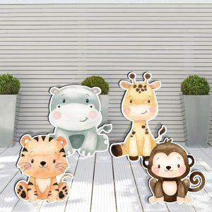 Wooden figures printed cute savanna sitting animals art 2