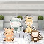 Wooden figures printed cute savanna sitting animals art 2