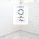 Πίνακας σε καμβά καλωσόρισμα βάπτισης Αερόστατο watercolor με όνομα μπλε  Καμβάς τελαρωμένος