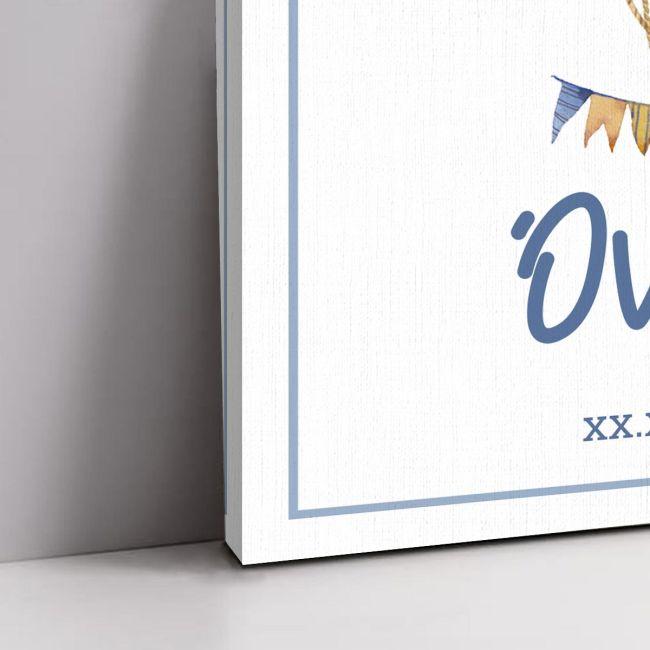 Πίνακας σε καμβά καλωσόρισμα βάπτισης Αερόστατο watercolor με όνομα μπλε  Καμβάς τελαρωμένος