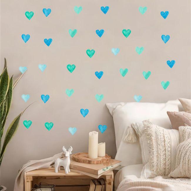 Kids wall stickers colorful hearts watercolor