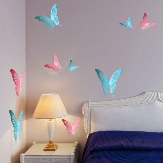 Wall stickers Butterflies pink & light blue, set