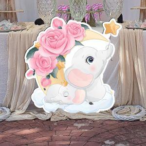 Wooden figure Cute little elephant mother and baby sitting in the moon 2