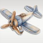 Wooden figure printed, watercolor Airplane 2