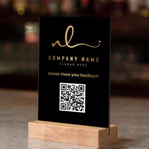 Sign plexiglass Black, Gold UV logo, QR code, Share your Feedbackgoogle