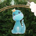 Wooden printed figure, cute blue dino