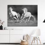Canvas print white horses grayscale
