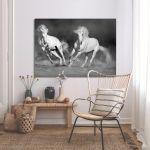 Canvas print white horses grayscale