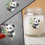 Sticker label die cut, Panda bear on branch