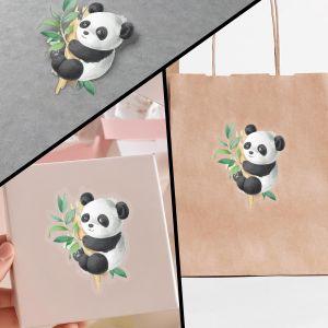 Sticker label die cut, Panda bear on branch 2