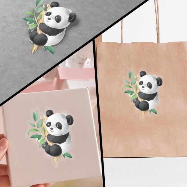 Sticker label die cut, Panda bear on branch