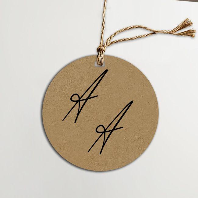 Cardboard Labels Custom Initials, kraft, art 2, round